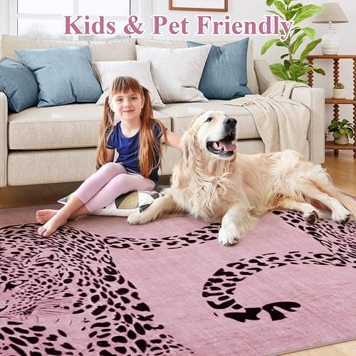 OJIA Leopard Print 8x10 Rugs for Living Room, Soft Pink Bedroom Rug Washable Area Rugs 8x10, Ultra-Thin Modern Dining Room Rug Stain Resistant Floor Carpet for Playroom Kids Room Nursery Office thumbnail 5