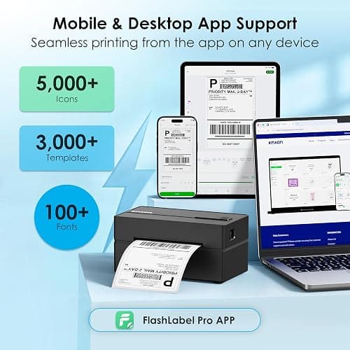 KNAON Bluetooth Thermal Shipping Label Printer 4x6 for Small Business,Black | High-Speed Thermal Label Printer, Perfect for Home, Office & Small Biz, Ideal for Etsy, Shopify, USPS,Includes 10 Test Sheets thumbnail 5