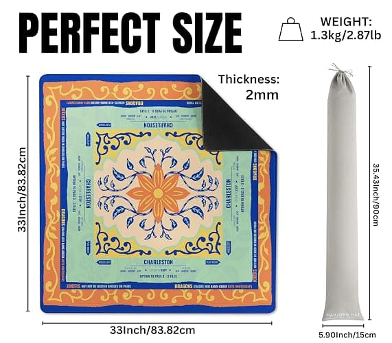 Mahjong Mat (33"x33") - Non-Slip Noise Reduction Gaming Mat for American Mahjong - OrgBlue-09 thumbnail 2