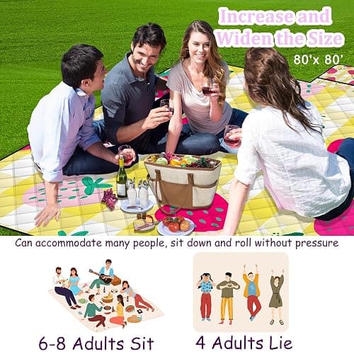 Extra Large Picnic Blanket Waterproof,80"x 80"Foldable Machine Washable Beach Blanket,Outdoor Blanket for 6-8 Adults,Picnic Mat Suitable for Indoor Crawling,Park Beach,Camping,Hiking,Travel（Yellow） thumbnail 4