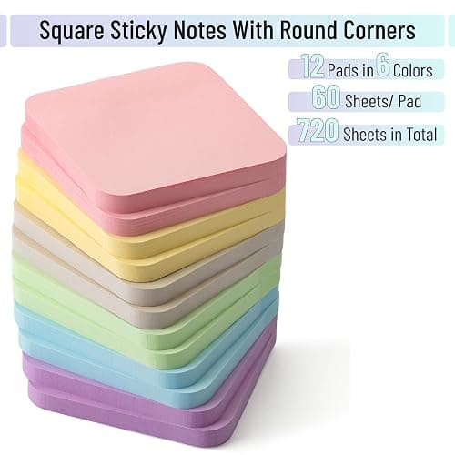 Mr. Pen- Sticky Notes, 2.8"x2.8", 12 Pads, 720 Sheets, Pastel Color | Round Corner Sticky Notes Bulk, Self-Stick Note Pads, Perfect for Office, School, Home, Study & Organization thumbnail 2