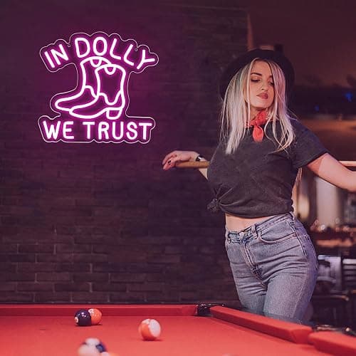 In Dolly We Trust Neon Signs for Wall Decor Pink Country Retro Style Cowgirl Boots Art Decor Western Wall Art Rustic Decoration for Home Party Dolly Birthday Gifts for Girls Women 12.2*11.6in (XD308) thumbnail 5