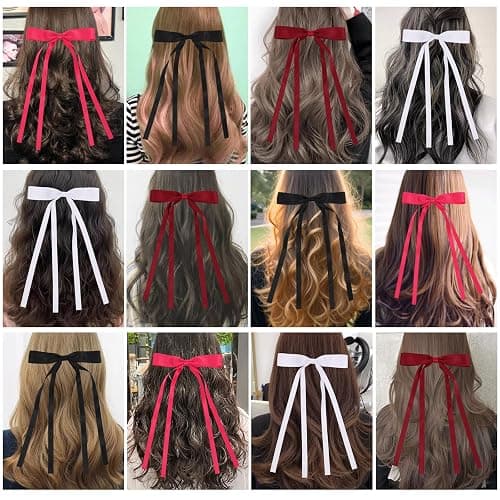 WORTL Hair Bows Clips Coquette Ribbon Bowknot with Long Tail Princess Hair Bows French Barrettes Hair Accessories for Women Girls 16PCS (Wine Red, Rose red, White, Black) thumbnail 4