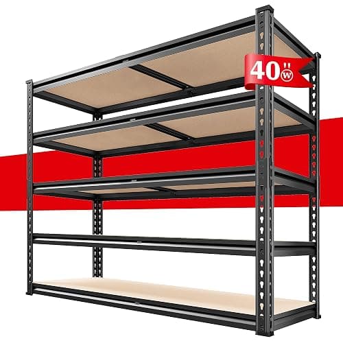REIBII 2500LBS Garage Shelving 72''H Storage Shelves 40" W Metal Shelving 5 Tier Metal Shelves Adjustable Pantry Shelf for Closet Pantry Basement Kitchen Warehouse 72" H x 40" W x 20" D - Image 1