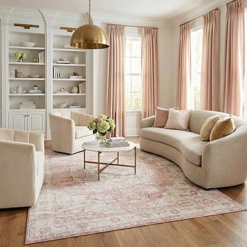 BoutiqueRugs Pink Oriental Traditional Cream 4x6 Area Rug Plum Beige Floral Medallion Kandos Living Room Bedroom Dining Room Home Office Apartment 3'9" x 5'7" Stain Resistant Non-Shedding Pet Friendly thumbnail 7