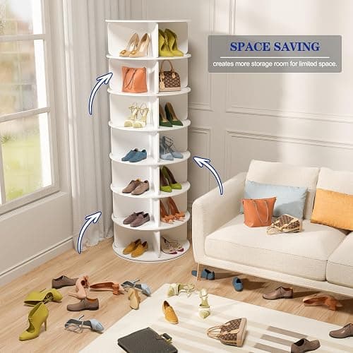 Cushore 7 Tier Rotating Shoe Rack Tower, Free Standing 360° Shoe organizer Lazy Susan, Bag Display Rack Storage Round Carousel, Neat and Elegant Shoe Storage Solution thumbnail 3