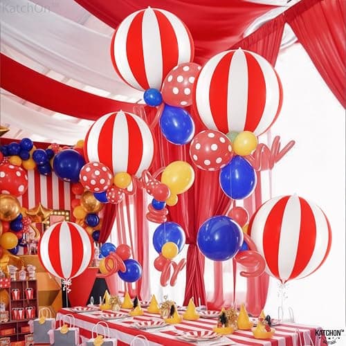 KatchOn, Huge Red and White Carnival Balloons - 22 Inches, Pack of 6 | Red and White Striped Balloon for Carnival Decoration | Circus Balloons For Birthday, Retro, 70s, Circus Theme Party Decorations thumbnail 4