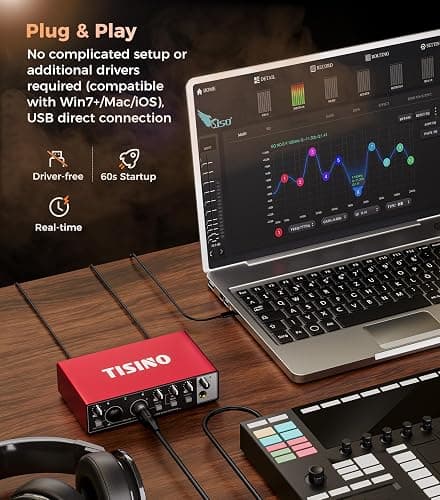 TISINO Audio Interface 24Bit/192kHz, USB Audio Interface for Recording, Songwriting, Streaming and Podcasting, Plug & Play Studio Interface with 48V Phantom Power, PC/Mac/iOS Compatible,RED thumbnail 6