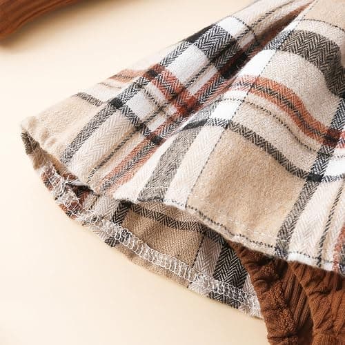 Newborn Baby Girl Fall Winter Outfit Set Plaid Romper Dress Ruffles Long Sleeve Clothes Jumpsuit with Bow Headband thumbnail 7