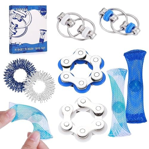 8 Pcs Sensory Fidget Toys Pack Flippy Roller Bike Chain Fidget Spinner Anxiety and Stress Relief Silent Tools Mesh Marble Acupressure Ring for Adults Teens Kids Boys Girls Easter Gifts - Image 1