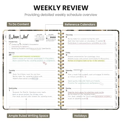 Planner 2026–2027, Academic Planner Weekly and Monthly Calendar Jul 2026 – Jun 2027 Hardcover Planner with Tabs and Pocket, Spiral Bound Agenda Book for Student & Teacher, 6.3" x 8.5", Wild Rose thumbnail 4