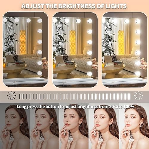Hasipu Vanity Mirror with Lights and Bluetooth Speaker, 31.5" x 23.6" Hollywood Mirror, Makeup Mirror with 17 Dimmable Bulbs and 10X Magnification, 3 Colors Modes, USB Charging Port, Type-C (White) thumbnail 6