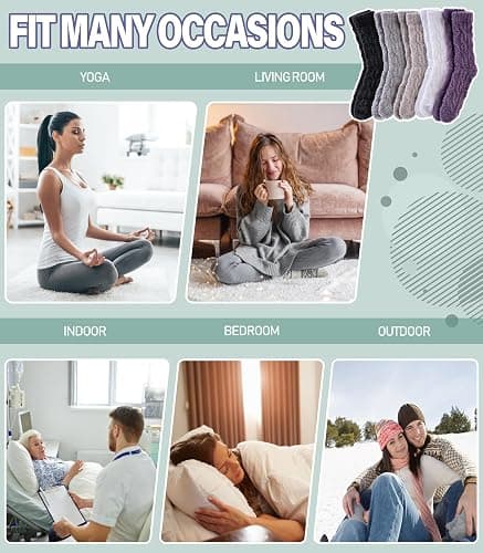 DOSKONI Fuzzy Socks for Women Fluffy Slipper Socks Cozy Winter Warm Soft Microfiber Plush Home Sleeping Gift Socks thumbnail 7