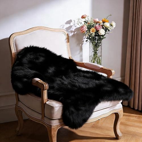 TUOTPE Ultra Soft Faux Fur Rug, Fluffy Shaggy 2 x 3 Ft Sheepskin Fur, Black Plush Faux Area for Bedroom Nursery Living Room thumbnail 6