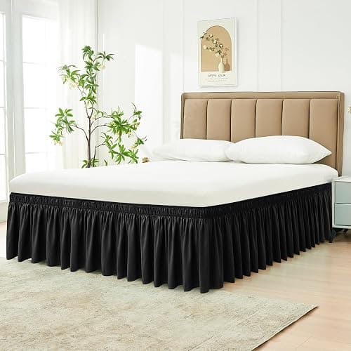 Biscaynebay Wrap Around Bed Skirts for Queen Beds 15" Drop, Black Adjustable Elastic Dust Ruffles Easy Fit Wrinkle & Fade Resistant Silky Luxurious Fabric Machine Washable thumbnail 2
