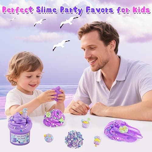 LAWOHO 6 Packs Gradient Purple Slime Kit - Cloud, Butter & Clear Slimes, Crunchy Slimes Kits for Kids with Beach Charms & Add-ins, Party Favors for Girls & Boys, 360ml Soft Non Stick Slime Making Kit thumbnail 9