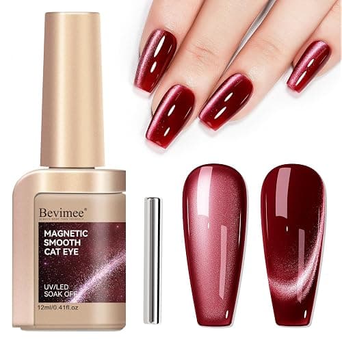 Bevimee Red Cat Eye Gel Nail Polish, Burgundy Red Magnetic Gel Polish | Moonlight Cateye Gel Polish With Magnet Wine Red Holographic Shimmer UV Velvet Manicure Salon DIY Home, 12ML - Image 1