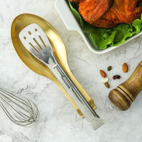 BETTWILLGold Spoon Rest for Kitchen Counter, Stainless Steel Spoon Holder for Stove Top, Spatula Ladle Spoon Utensils Holder, Gold Kitchen Accessories, Gold Cooking Utensiles. thumbnail 2