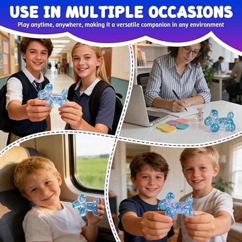 Balloon Dog Squishy Toy, Stretchy Sensory Fidget Toy for Kids and Adults, 1.97in Soft Stress Relief Squeeze Toy, Cute Balloon Animal Desk Toy, Glitter Squishy Gift(Blue) thumbnail 7