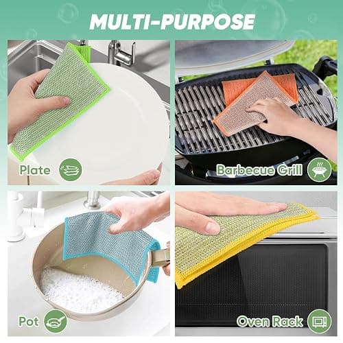 Orighty Multipurpose Wire Dishwashing Rag 12 Pcs, Upgraded Double-Layer Non-Scratch Wire Dish Cleaning Cloths, Kitchen Reusable Steel Scrubber, Powerful Dishcloth Rag for Cookware, Multicolor, 7"x8" thumbnail 7