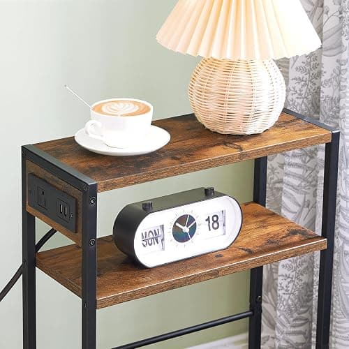 NIGHTSTAND | Amazon | HOOBRO Small Narrow Side Table with Charging Station, Skinny End Table for Small Spaces, Slim Nightstand with USB Ports Outlet, Sofa Beside Table with Storage Shelf, White and Gold DW102UBZ01 - 1 - Gold + White thumbnail 10