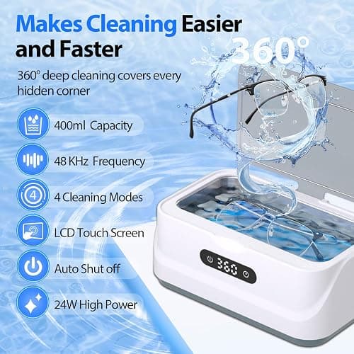 Klivvio Ultrasonic Jewelry Cleaner: 48Khz Ring Cleaner Ultrasonic Machine with Digital Timer, 4 Cleaning Modes, 24W Sonic Cleaner for Jewelry, Glasses, Retainer, Watch Strap, Home & Travel Use, 13.5oz thumbnail 3