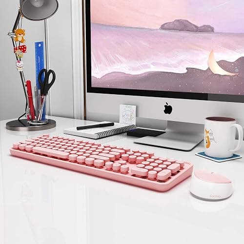 Kootop Wireless Keyboard, Cute Colorful 104 Keys Typewriter Retro Round Keycaps Keyboard for PC Laptop,Desktop,Windows, Home and Office Keyboards (Pink) thumbnail 8