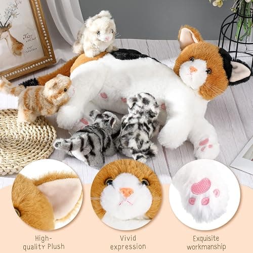 Skylety Nurturing Cat Stuffed Animal with 4 Plush Kittens, Cats Baby Stuffed for Girls Boys Plushy Mommy Kitty with Baby Kittens for Valentine Birthday Party Favors Gifts(Lovely Style) thumbnail 5