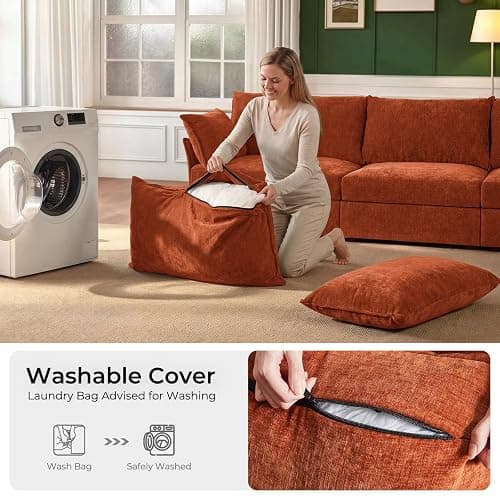 ABCASA 167.5" Oversized Modular Sectional Sofa, U Shaped Convertible Couch with Movable Ottoman, Large 8 Seat Corner Couches for Living Room Deep Seat Terracotta Chenille thumbnail 3
