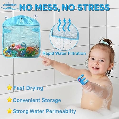 Mold Free Suction Bath Toys for Kids 26PCS, Bathtub Silicone ABC Alphabet Educational Montessori Sensory Toys for Baby/Toddlers, No Hole Animal & Letters Learning Toy with Storage Net for Autism/ADHD thumbnail 5