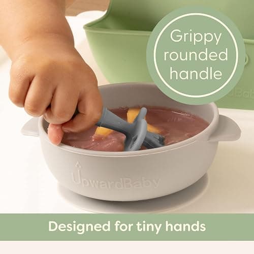 Upward Baby Silicone Baby Feeding Spoon with Anti Choke Barrier - Baby Spoons Self Feeding 6 Months, First Stage Infant Supplies and Toddler Utensils, Baby Led Weaning Soft-Tip Training Spoon, 3 Pack thumbnail 8