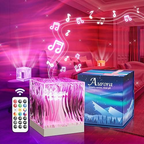 Crystal Lamp for Bedroom, 15 White Noise Machine Room Lights for Bedroom, Bluetooth Music Night Light Projector, RGB Aurora Ocean Light Projector, Remote Dimmable Crystal Table Lamp,Teen Girls Gifts - Image 1