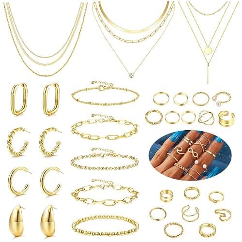 FASACCO Gold Jewelry Set - Trendy Women's Accessories: Gold Necklace and Bracelet Set - Image 1