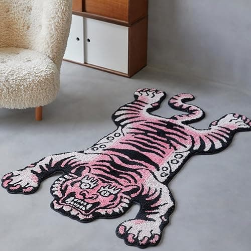 5x3.3 ft Tibetan Tiger Area Rug Tufted High Pile XLarge Indoor Machine Washable Carpet with Nonslip TPR Backing - Bedroom, Bathroom, Living & Dining Room Home Décor, Pink thumbnail 6