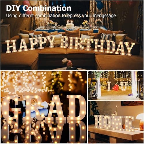 Marquee Letters E, Led Letter Lights, 26 Alphabet Battery Powered LED Light Up Name Sign, Decorative Lighted Standing Letters for Graduation Party Night Light Wedding Birthday Room Bar Wall Decor thumbnail 3