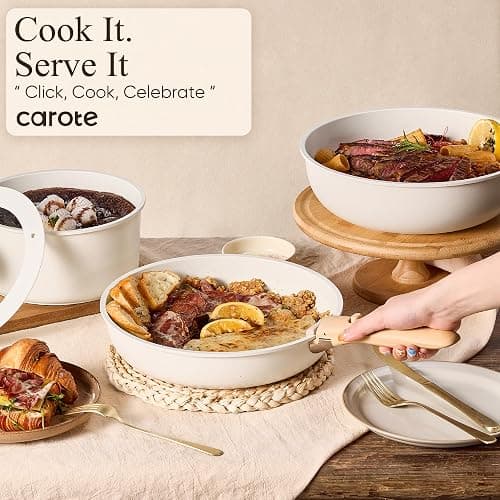 CAROTE 19pcs Pots and Pans Non Stick, Cookware Sets Detachable Handle, Induction Kitchen Pots and Pans,NonStick Cooking Set, Oven/Dishwasher/Fridge Safe, Space Saving thumbnail 7
