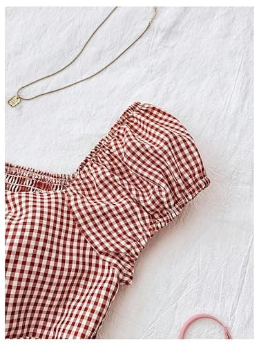 SOLY HUX Girl's Gingham Tops Y2K Cute Blouse Summer Sweetheart Neck Shirts Aesthetic Clothes thumbnail 5