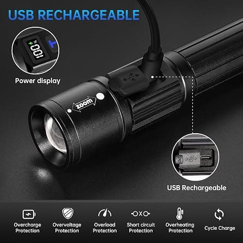 TrixHub Rechargeable Flashlights 2 Pack, Super Bright High Lumens Flash Light, 5 Modes Zoomable Linternas with LCD Digital Display, Powerful Handheld LED Flashlights for Home Emergencies Camping thumbnail 3