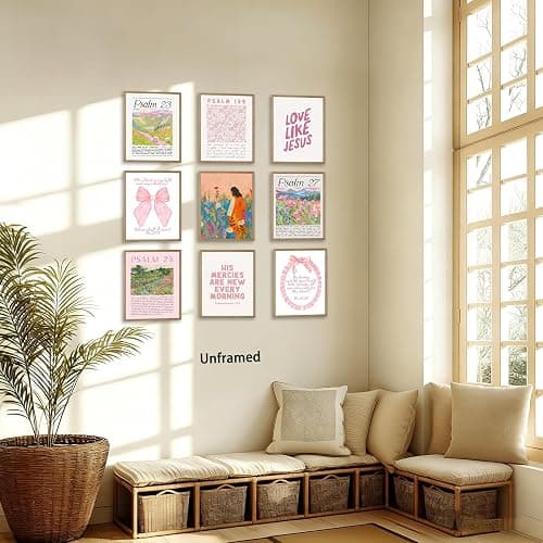 Msvenors Pink Christian Posters Wall Art Set of 9, Bible Verse Canvas Wall Decor Religious Jesus Pictures Scripture Bundle Girls Room Prints Bow Artwork Trendy Preppy Painting Decor 8x10 Inch Unframed thumbnail 5