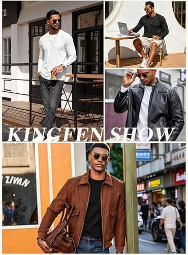 KINGFEN Men's Crewneck T-Shirt Long Sleeve Cotton Casual Pullover Basic Tee Shirts thumbnail 6