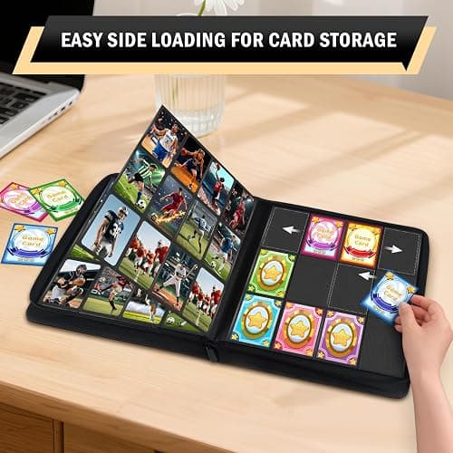 12 Pocket Zipper Trading Card Binder, 720 Large Capacity Side Loading Non-Ring Card Album, Double Sided Acid-Free Card Protector Binder for TCG, MTG, Sport Card, Yellow thumbnail 3