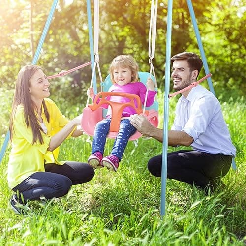 TALECO Gear Toddler Swing, 3-in-1 Swing Sets for Backyard, Baby Swing Outdoor/Indoor, Toddler Swing Set Suitable for Children 6 Months and Older (Pink) - Pink thumbnail 2