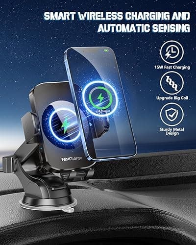 Wireless Car Charger, Fast Charging Phone Holder 3 in 1 Phone Mount Auto Clamping Car Accessories Compatible with iPhone 17 16 15 14 13 12 11 Xs XR, Samsung S23 Ultra S22 S21 S20/S10+ S9+ Note 9 thumbnail 3