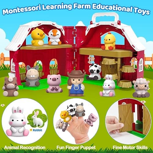 Aigybobo Farm Animals Big Barn Toys for 1 2 3 Year Old, Toddler Montessori Learning Toy, Farm Playset with Animal Figures and DIY Stickers, Christmas Birthday Gift for Baby Boys Girls Age 12-18 Months thumbnail 3