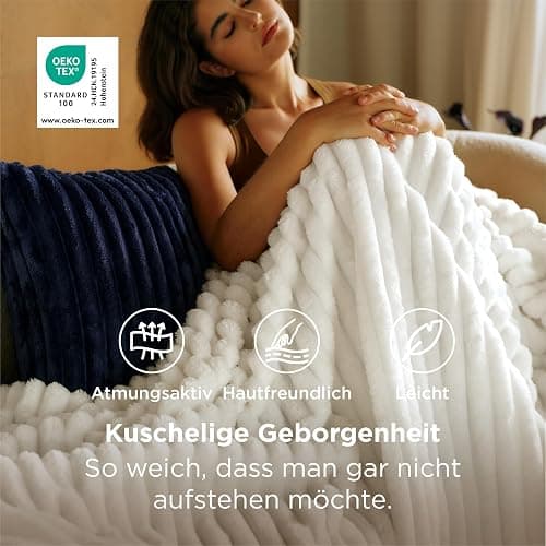 BEDSURE Kuscheldecke - Wolldecke & Fleecedecke, Sofadecke, Weiche Warme Grobe Korddecke für Zimmer Deko, Wohn- & Kuscheldecken, Tagesdecke, Wollweiß, 150 x 200 cm thumbnail 5