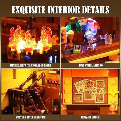 Funwhole Western-Saloon Lighting Building-Bricks Set - The Old West Saloon LED Light Construction Building Model Set 2026 Pcs for Adults and Teen thumbnail 5