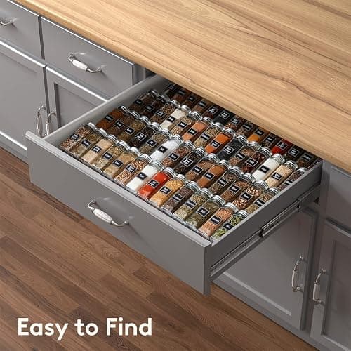 Lifewit Spice Drawer Organiser, Spice Rack for Inside Drawer, Adjustable Seasoning Jars Storage Tray for Cupboard, 64 Acrylic Drawers Shelf for Kitchen, Countertop, Cabinet, 4 Tiers, Set of 8, Black thumbnail 6