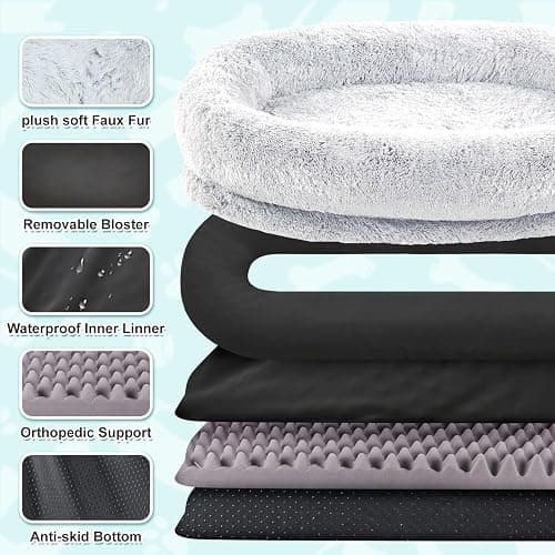 YAEM Human Dog Bed Fits You and Pets for People Doze Off, Washable Faux Fur Napping Orthopedic Dog Bed, Present Plump Pillow, Blanket, Strap-Grey, 71"x45"x12" thumbnail 3