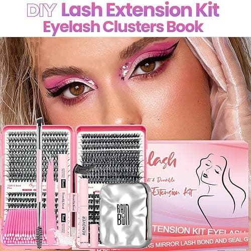 Qiveaory DIY Lash Extension Kit with 720pcs Lashes Clusters,1X/2X Magnification Compact Mirror with Light,Lash Bond and Seal,Eyelash Remover Tweezers Applicator Mascara Brush(10-18mm,30-60D Curl) thumbnail 9