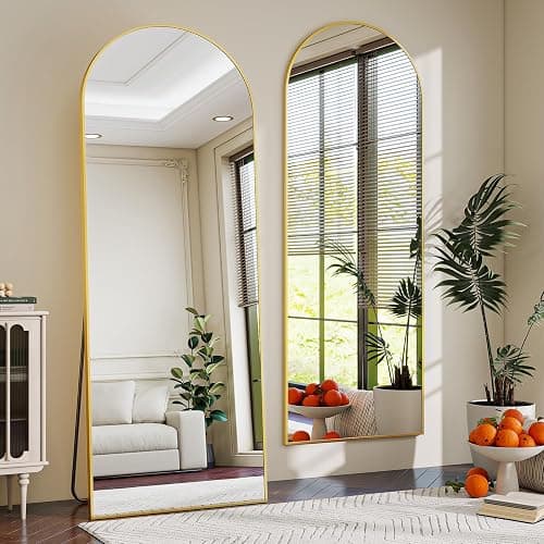 Riskioir 65" x 24" Arch Full Length Mirror - Floor Full Body Mirror with Aluminum Frame - Standing, Leaning or Hanging, for Bedroom, Living Room, Gold thumbnail 3